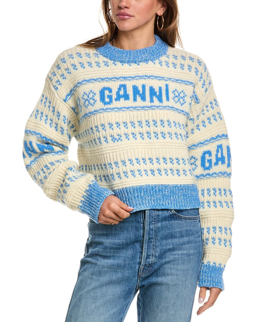 GANNI Graphic Cropped Wool Sweater | Shop Simon