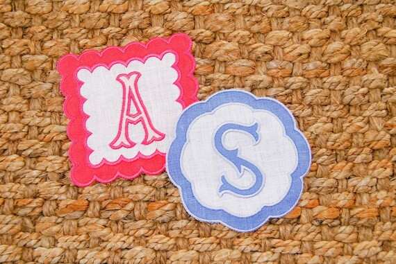 Custom Linen Applique Cocktail Napkin/Applique Scalloped Coaster | Etsy (US)