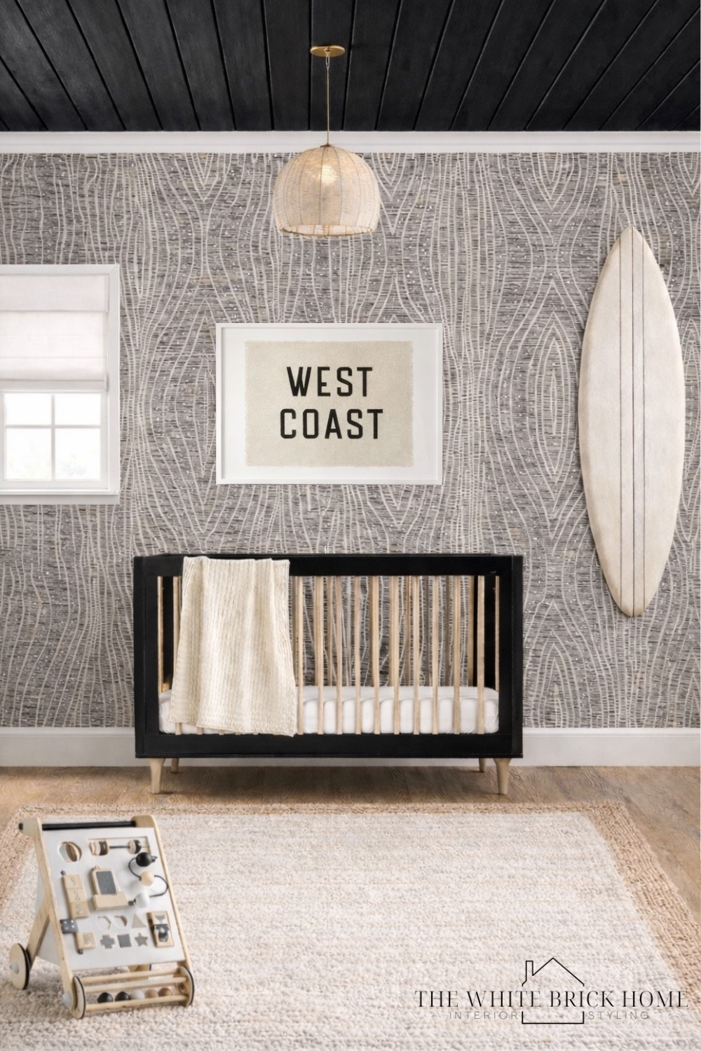 A calm, coastal cool nursery layered with textures, a dramatic black ceiling, and surf inspired details for a beach meets modern feel. 
🖤🖤
Nursery, nursery decor, coastal nursery, nursery ideas, coastal nursery, crib, nursery rug, nursery wall art, nursery design, modern nursery, black and white modern nursery, coastal nursery ideas, home decor, boy nursery, girl nursery, gender neutral nursery, neutral nursery, home design, home decor, surf nursery, surf nursery design, pottery barn, Etsy, wayfair 


#LTKHome #LTKBump #LTKBaby