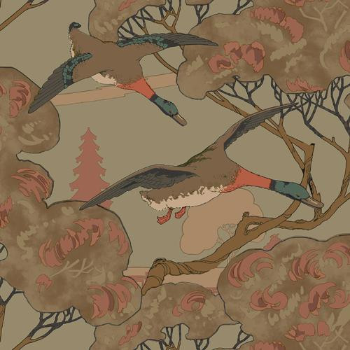 Mulberry Grand Flying Ducks Sage Wallpaper | DecoratorsBest