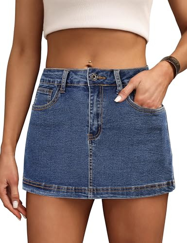 BISUAL Denim Skort for Women High Waist Mini Denim Skirt Casual Stretch Women Jean Skirt with Pockets | Amazon (US)