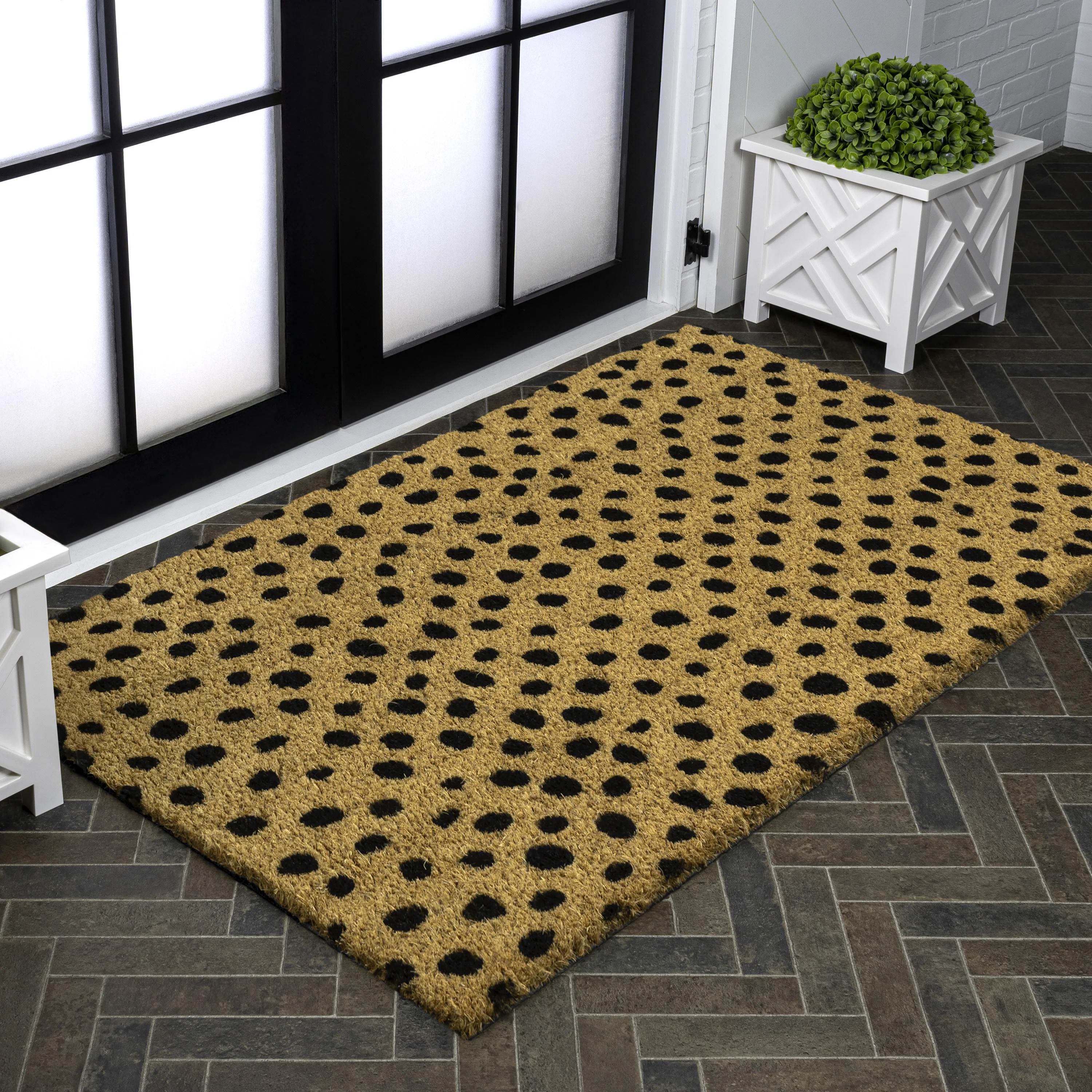 Daphne Modern Classic Animal-Spot Bordered Coir Natural/Black Indoor/Outdoor Doormat | Wayfair North America