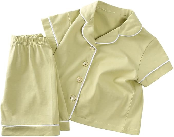 MYGBCPJS Boys Girls 2Pcs Short Sleeve Cotton Pajamas Set Kids Button Down T-Shirt Shorts Jammies ... | Amazon (US)