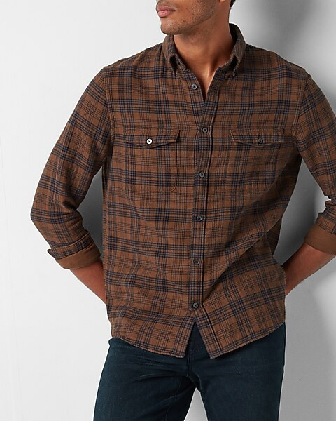 Slim Plaid Stretch Flannel Shirt | Express