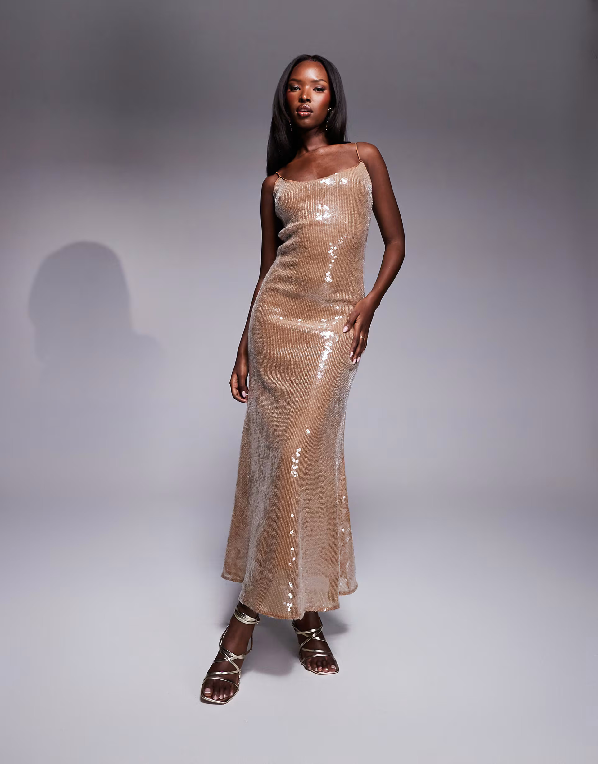 Bardot sequin maxi dress in light taupe | ASOS (Global)