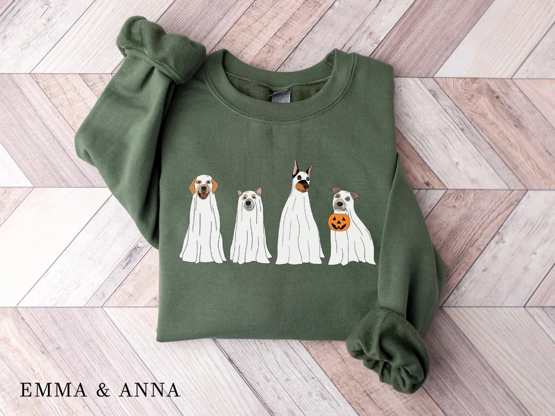 Halloween Sweatshirt, Halloween Sweater, Ghost Sweatshirt, Halloween Dog Sweatshirt, Ghost Dog Sh... | Etsy (US)