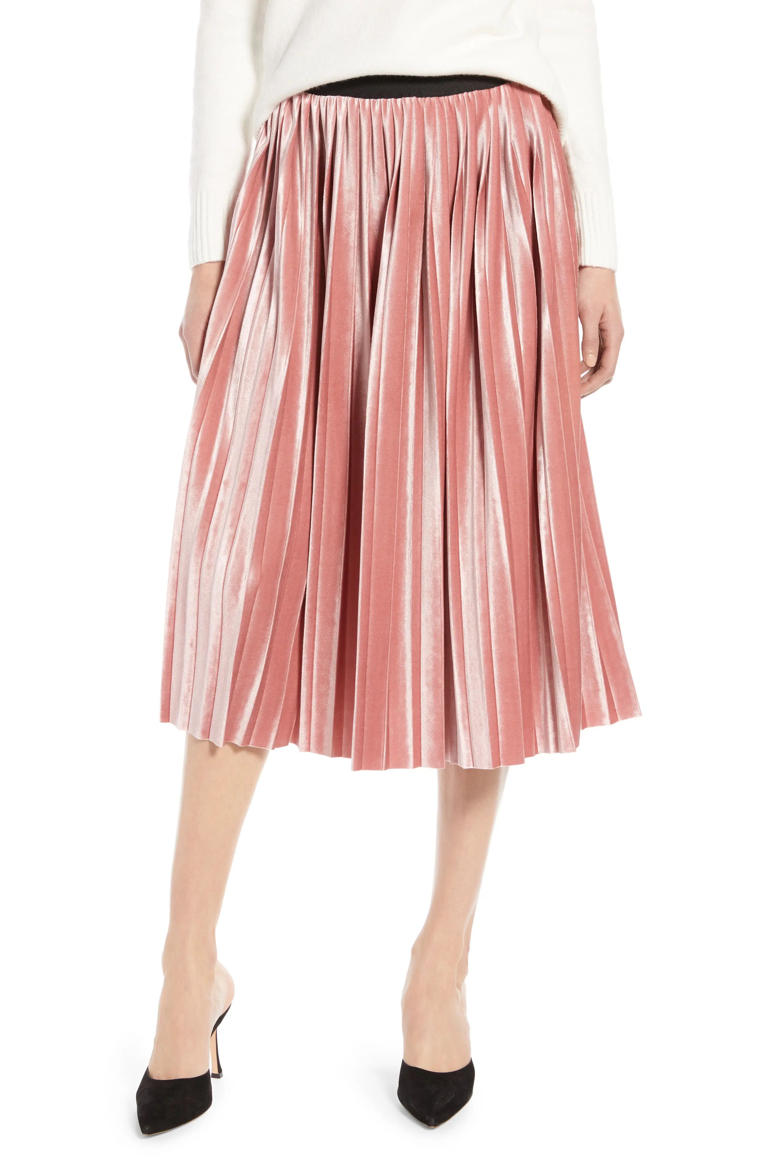 Halogen® Velvet Pleated Midi Skirt (Regular & Petite) | Nordstrom