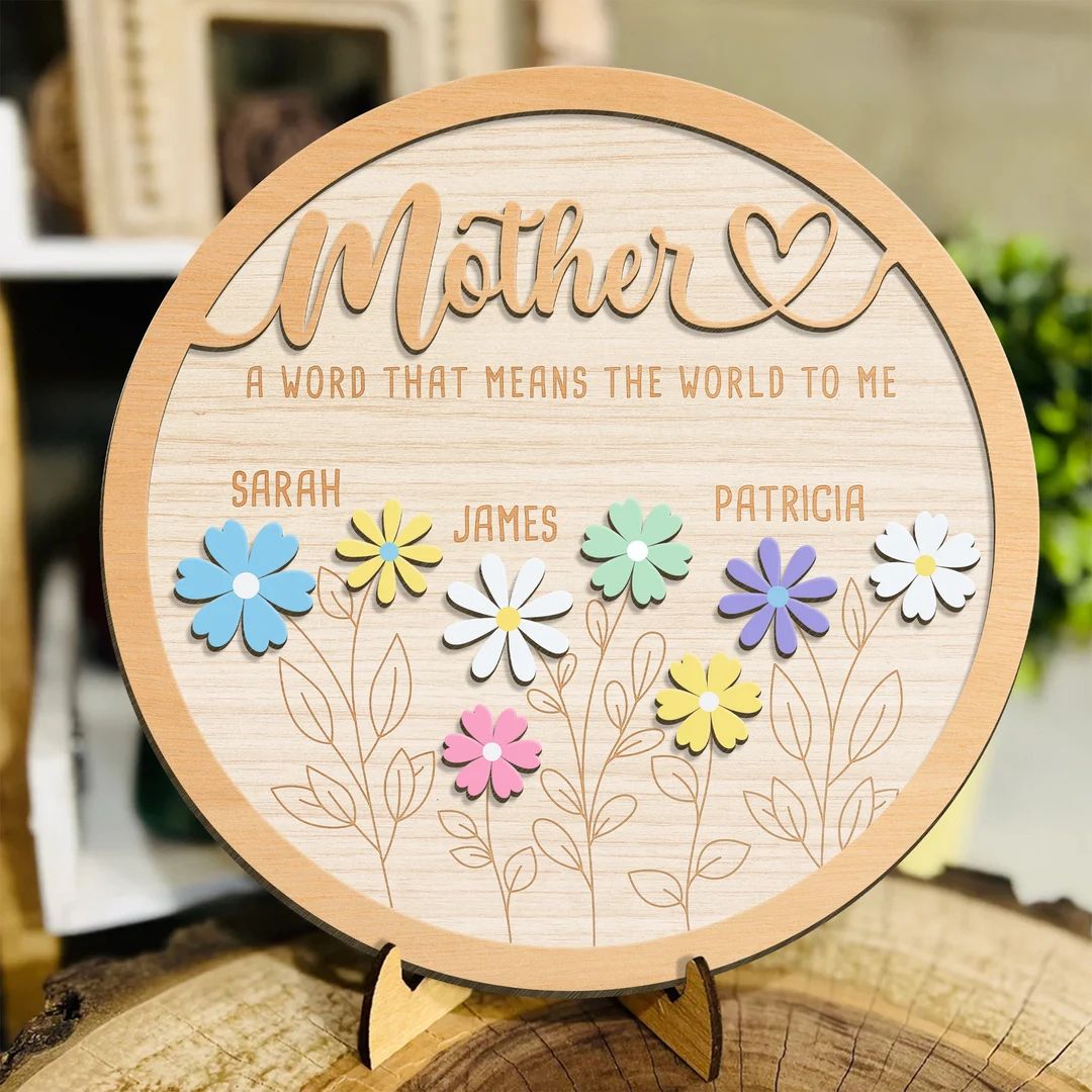 Personalized Mom Sign With Kids Names 2-Layer Wooden Sign - Perfect Mother's Day Gift for Mom | Etsy (US)