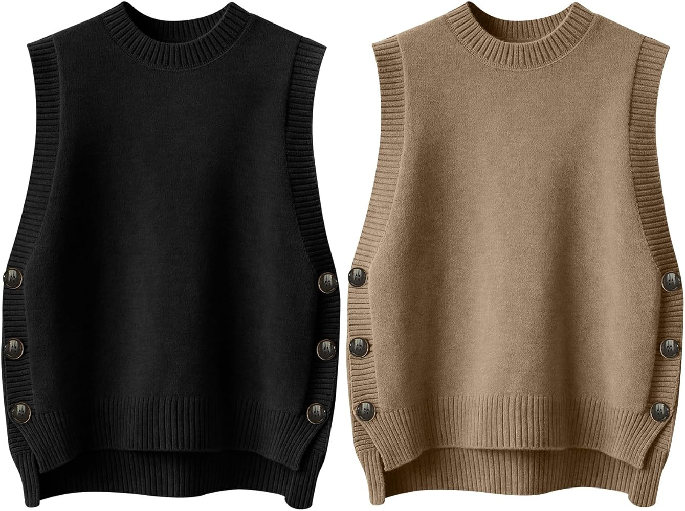 2 Pack Women's Sleeveless Sweater Vest Round Neck Ribbed Knit Sweater Top Casual Loose Fit Pullov... | Amazon (US)