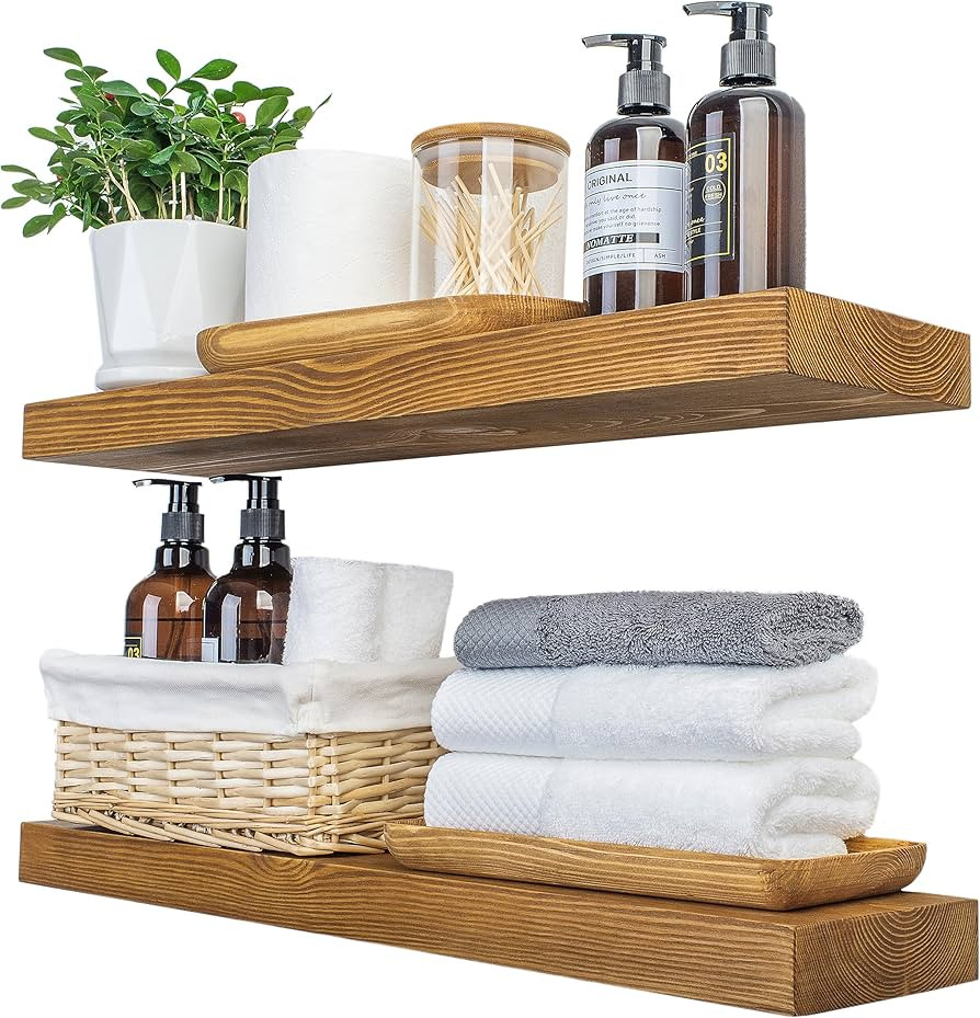 Wood Floating Shelves,24 inch Rustic Wood Wall Shelves for Bathroom Living Room Bedroom Kitchen F... | Amazon (US)