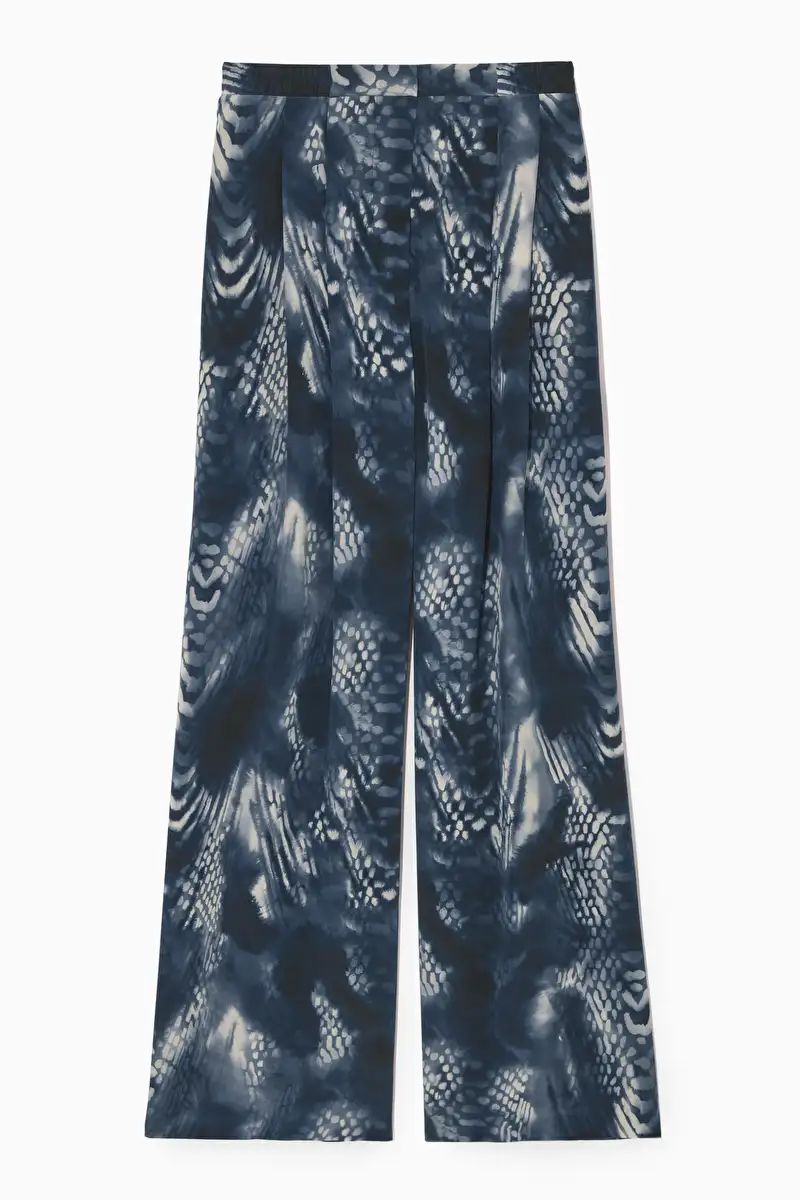 WIDE-LEG PRINTED SILK TROUSERS - BLUE / WHITE / PRINTED - COS | COS UK