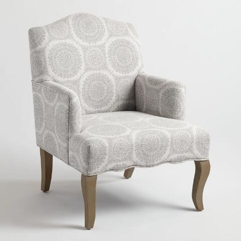 Gray Medallion Davenport Upholstered Armchair with Pillow | World Market