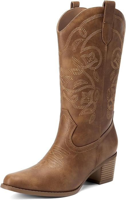 DREAM PAIRS Cowboy Boots for Women Cowgirl Western Boots Fashion Embroidery Stitched Chunky Heel ... | Amazon (US)