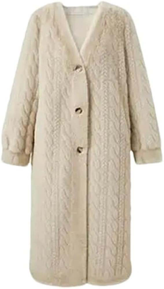 Dvbfufv Women Thickened Long Cardigan Winter V-Neck Jacket Female Loose Simple Casual Buttons Coa... | Amazon (US)