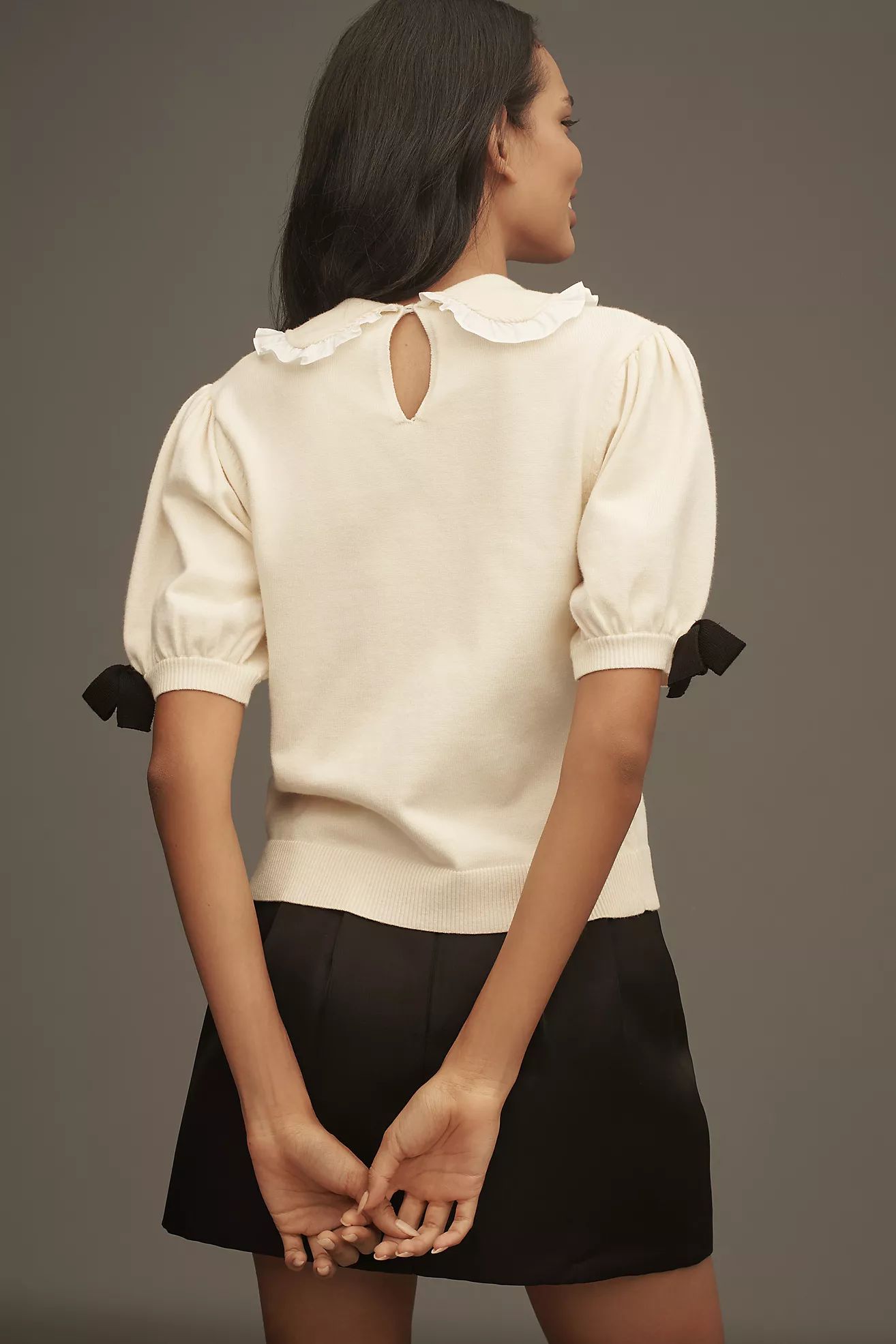 Maeve Bow Puff-Sleeve Collared Sweater | Anthropologie (US)