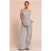 Natural Textured Stripe Tailored Wide Leg Pants | PrettyLittleThing US