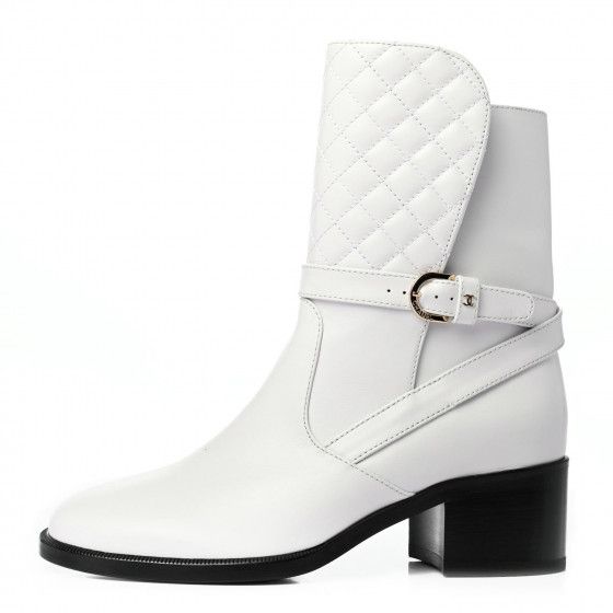 CHANEL Calfskin Quilted CC Boots 37 White | Fashionphile