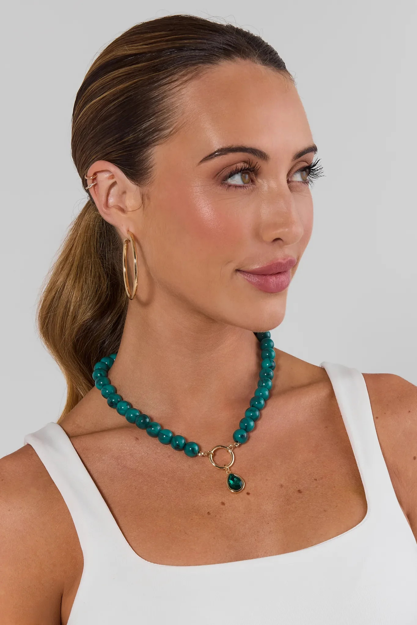 Teal Rhinestone Drop Necklace | Avara