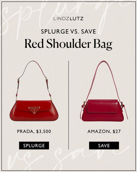 Get the look! Red shoulder bag ❤️ 

splurge vs save, prada dupe, Amazon purse find

#LTKstyletip #LTKfindsunder50 #LTKitbag