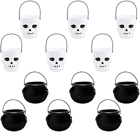 Mini Cauldron Halloween Decor 12 Pack Small Witches Cauldron Punch Bowl Plastic Skull Basket Novelty | Amazon (US)