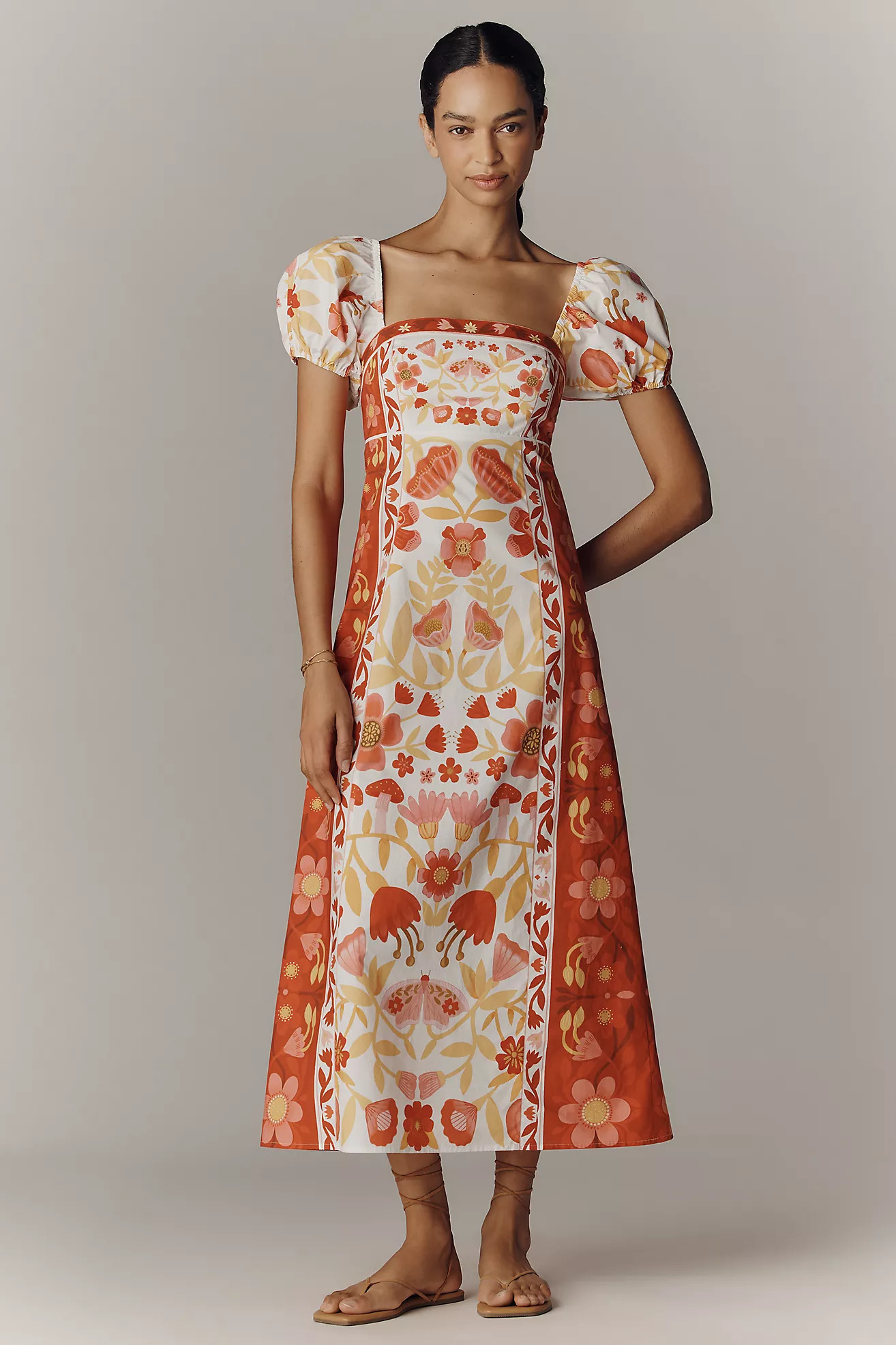 Farm Rio x Anthropologie Cotton Puff-Sleeve Midi Dress | Anthropologie (US)