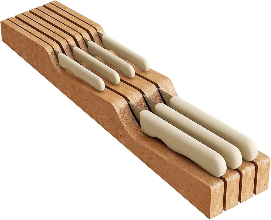 In-Drawer Knife Block Organizer - Bamboo Wood Drawer Knife Organizer-Protecting Knife Organizer B... | Amazon (US)