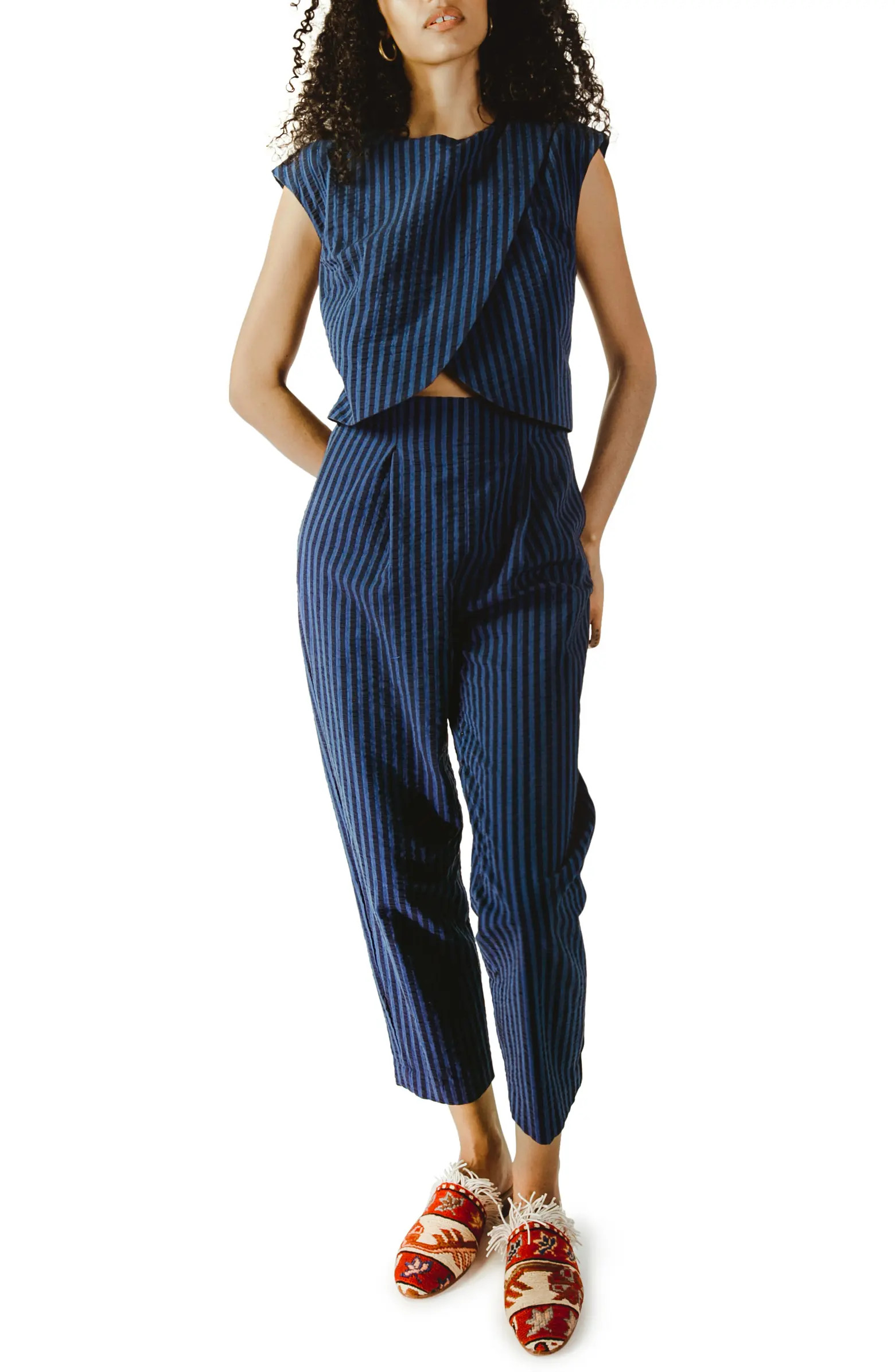 Crossover Front Seersucker Nursing Jumpsuit | Nordstrom