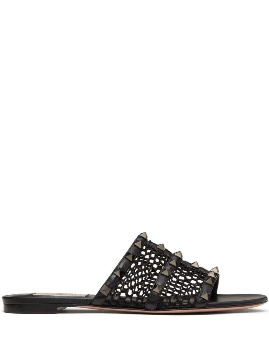 Valentino Garavani VALENTINO GARAVANI "ROCKSTUD" EMBELLISHED INTERWOVEN SLIDES | Baltini