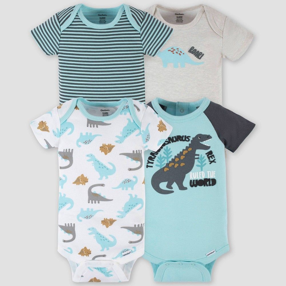 Gerber Baby 4pk Dinos Onesies - White/Blue/Gray 12M | Target