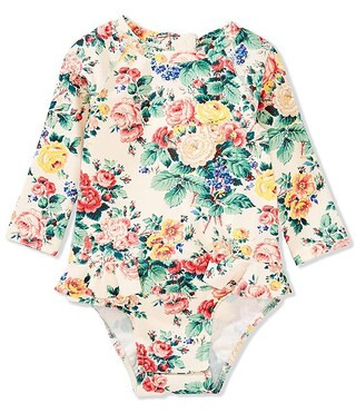Ralph Lauren Baby Girls Raglan-Sleeve Floral-Printed Ruffled One-Piece Rashguard Swimsuit | Dilla... | Dillard's