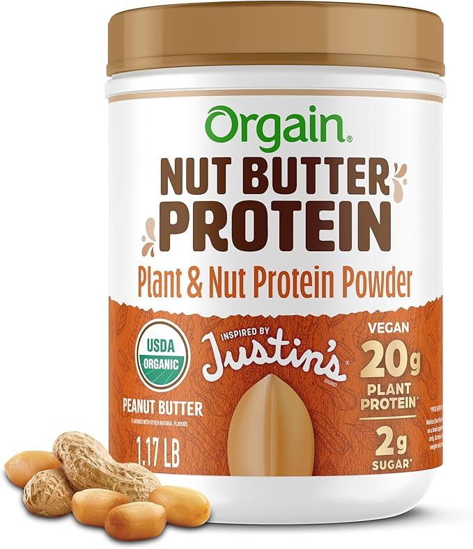 Orgain X Justin's ® Organic Vegan Nut Butter Protein Powder, Peanut Butter- 20g Plant Protein, 2... | Amazon (US)