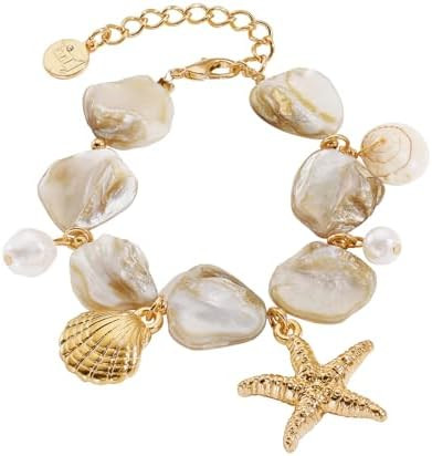 Firstmeet Natural Freshwater Shell Bracelet With Pearl Starfish Pendant Irregular Mother of Pearl... | Amazon (US)