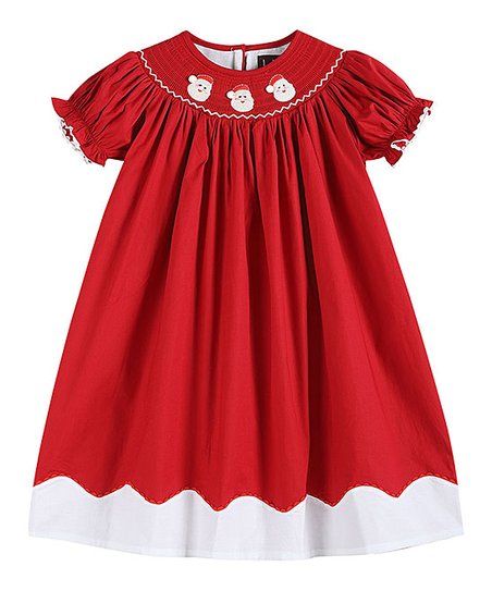 Red & White Santa Smocked Bishop Dress - Infant, Toddler & Girls | Zulily