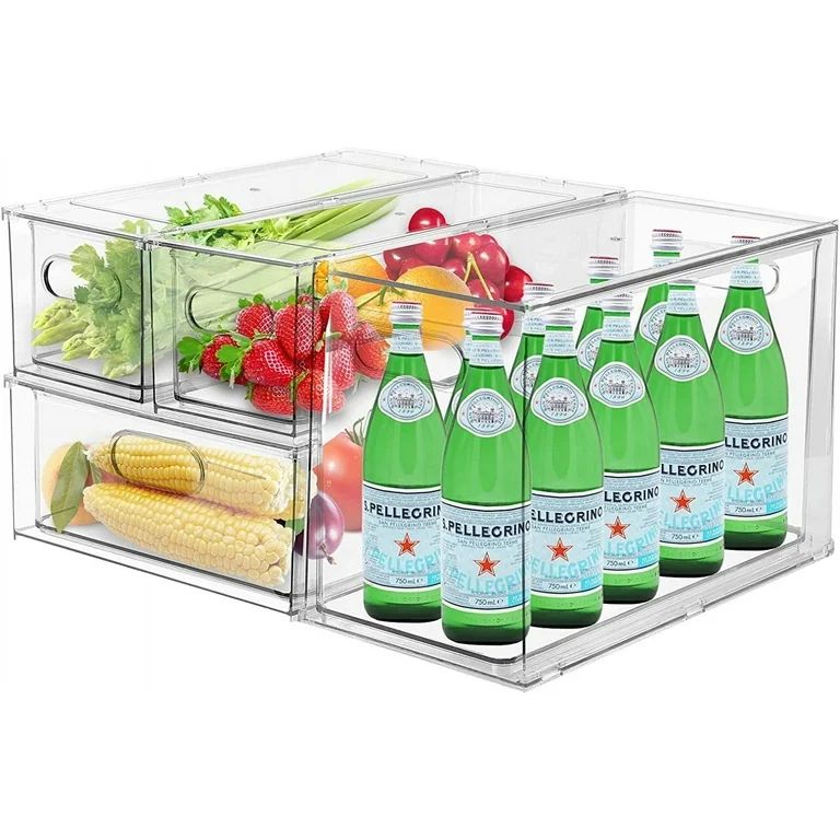 4 Pack Refrigerator Organizer Bins with Pull-out Drawer Stackable Clear Fridge Drawer Organizer F... | Walmart (US)