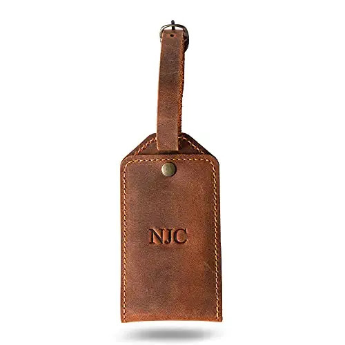 PEGAI Personalized 100% Soft Touch Rustic Leather Luggage ID Tag, Secure With Snap Closure and Ea... | Amazon (US)