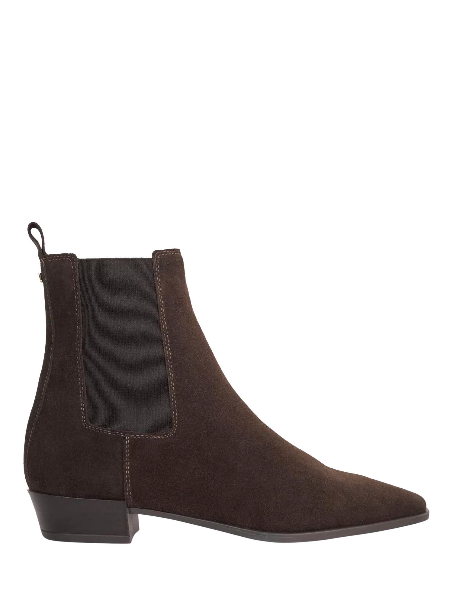Dune London Parkas Suede Chisel Toe Low Heel Chelsea Boots, Brown | John Lewis (UK)