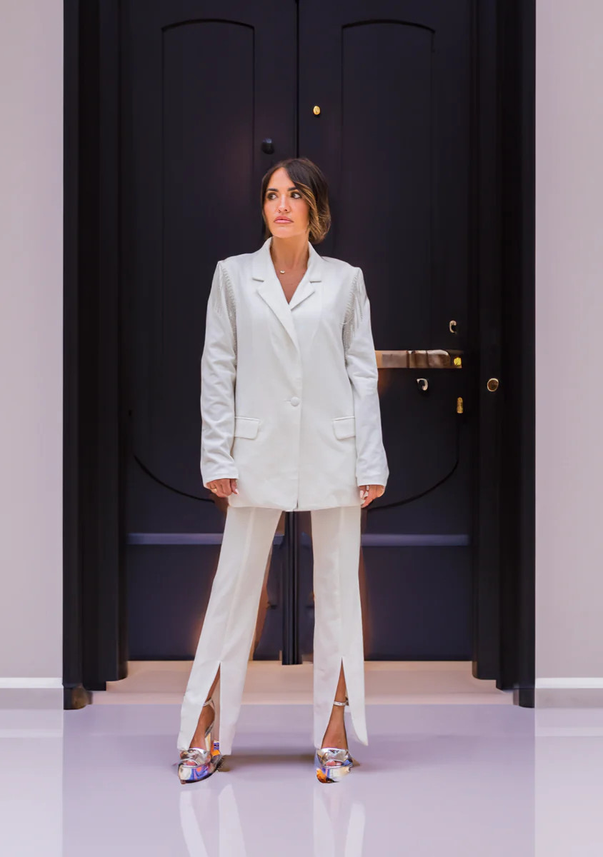 Roulette Front Slit White Pant | Apricot Lane Boutique