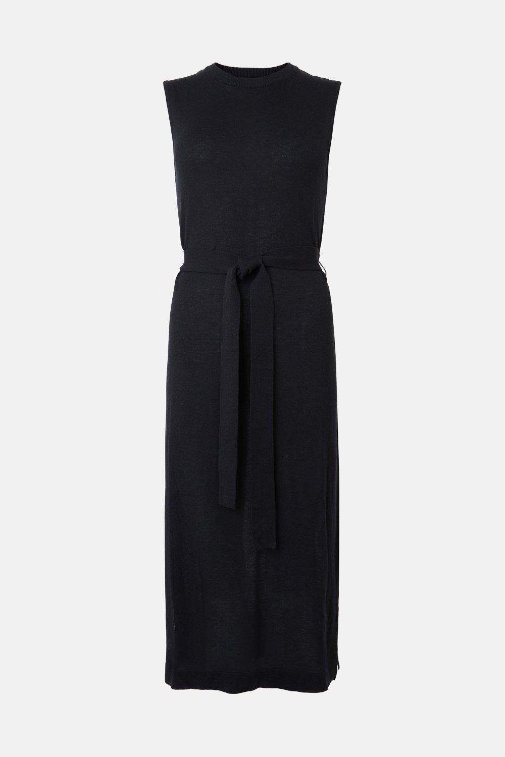 Viscose Blend Knit Tie Front Sleeveless Midi Dress | Karen Millen US