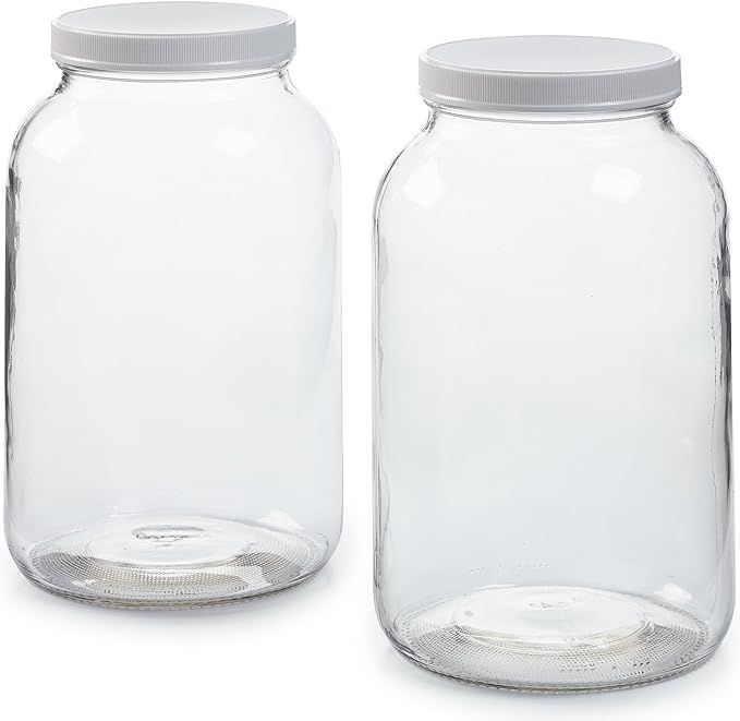 2 Pack - 1 Gallon Glass Jar w/Plastic Airtight Lid, Muslin Cloth, Rubber Band - Wide Mouth Easy t... | Amazon (US)