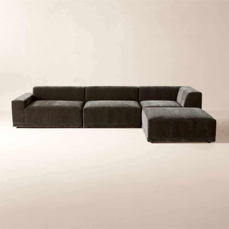 Faible 4-Piece Grey Performance Velvet Deep Depth Sectional Sofa with Left-Arm + Reviews | CB2 | CB2