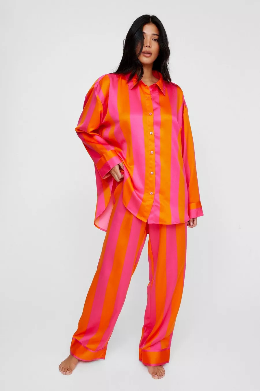 Satin Stripe Oversized Pajama Pants Set | Nasty Gal US