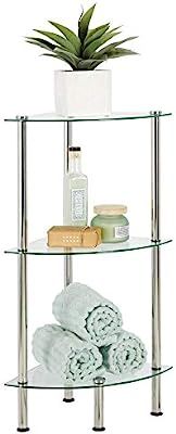 mDesign Bathroom Floor Storage Corner Tower, 3 Tier Open Glass Shelves - Compact Shelving Display... | Amazon (US)