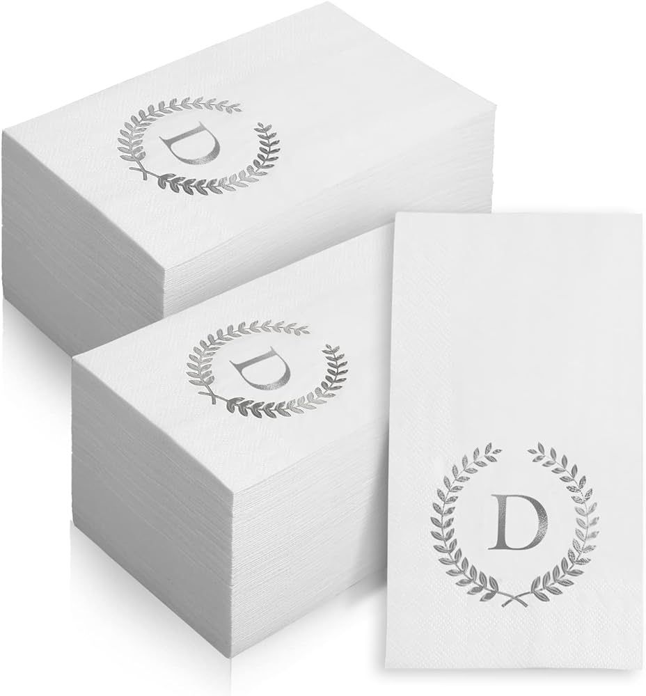 Amazon.com: 200 Pack Monogrammed Disposable Napkins Silver Foil Letter D Guest Napkins Initial Di... | Amazon (US)