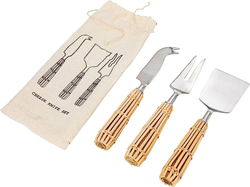 Creative Co-Op Stainless Steel Charcuterie Rattan Wrapped Handles, Set of 3 Styles Cheese Knives,... | Amazon (US)