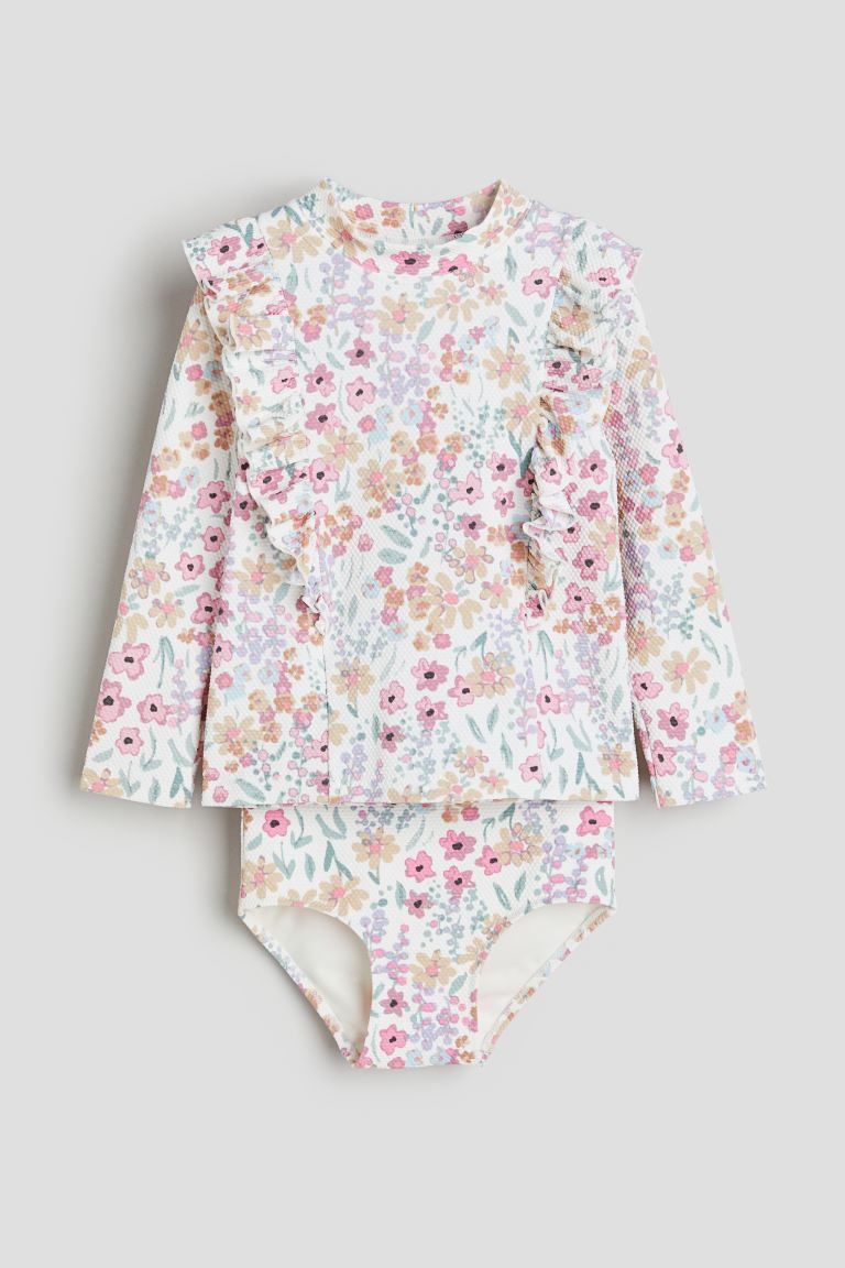 Patterned Ruffled Swim Set - Pink/floral - Kids | H&M US | H&M (US + CA)