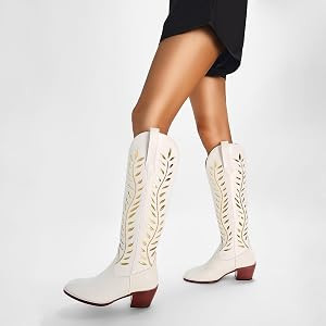 Yishaweiqi Embroidered Cowboy Boots for Women Almond Round Toe Chunky Heel Cowgirl Boots Pull On ... | Amazon (US)