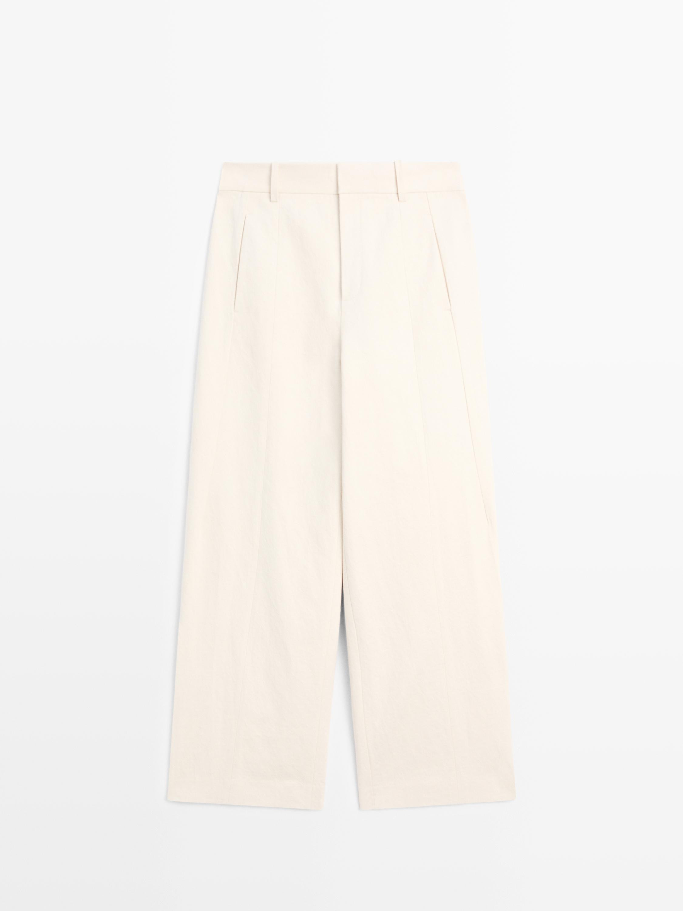 VIEW LOOK
Linen and cotton barrel fit trousers

 \u00a369.95  Colour:  Off White  Add to basket C... | Massimo Dutti UK