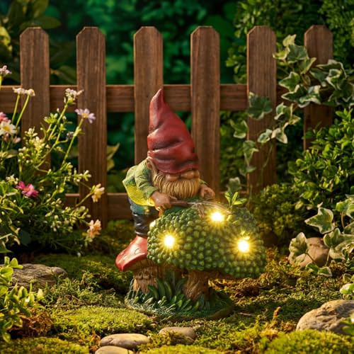 EXYGLO Solar Gnome Garden Statue Decor, 7.4" Gnome Gardener Outdoor Funny Decoration for Lawn, Patio, Yard, and Unique Housewarming, Birthday Ornament Gift for Mother, Friend, Family | Amazon (US)