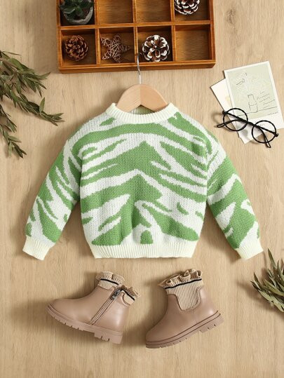 SHEIN Baby Zebra Stripe Drop Shoulder Sweater | SHEIN