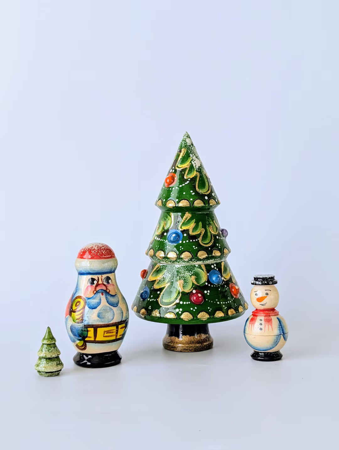 Handmade Christmas Nesting Doll Set: Wooden Santa, Snowman, Tree (4pc) | Etsy (US)